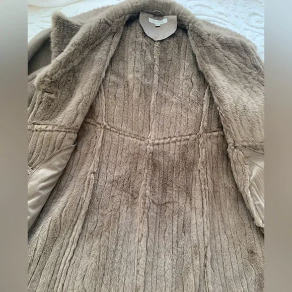 NWT Via Spiga Faux Fur Coat: Dark Taupe, Fir Lining, Pockets, Button/Snap XL - Picture 12 of 15